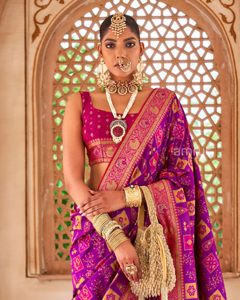 Dark Magenta Silk Traditional Saree