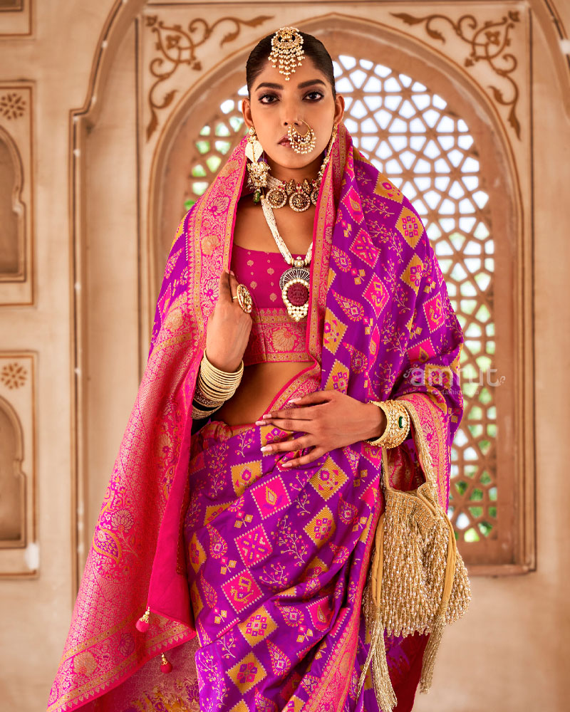 Dark Magenta Silk Traditional Saree