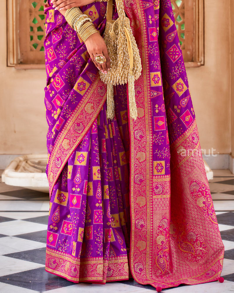 Dark Magenta Silk Traditional Saree With Unstitched Blouse