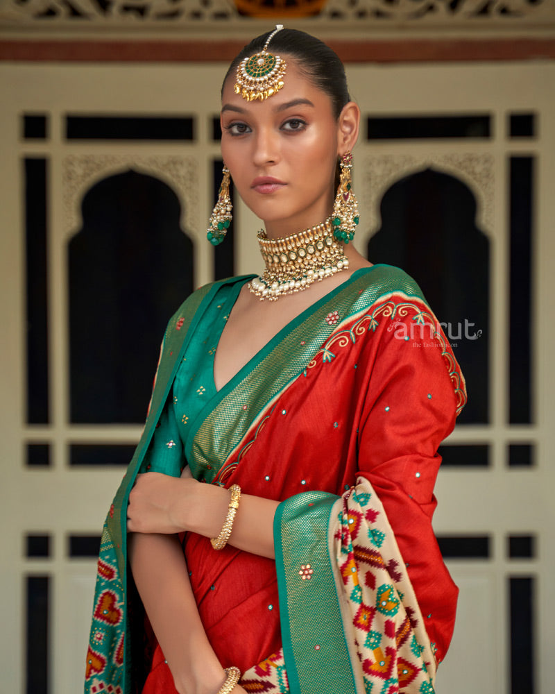 Dark Pastel Red Cotton Silk Saree With Unstitched Blouse