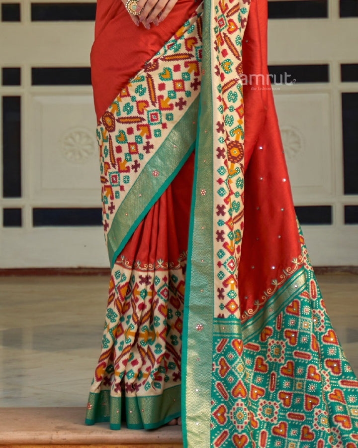 Dark Pastel Red Cotton Silk Saree With Unstitched Blouse