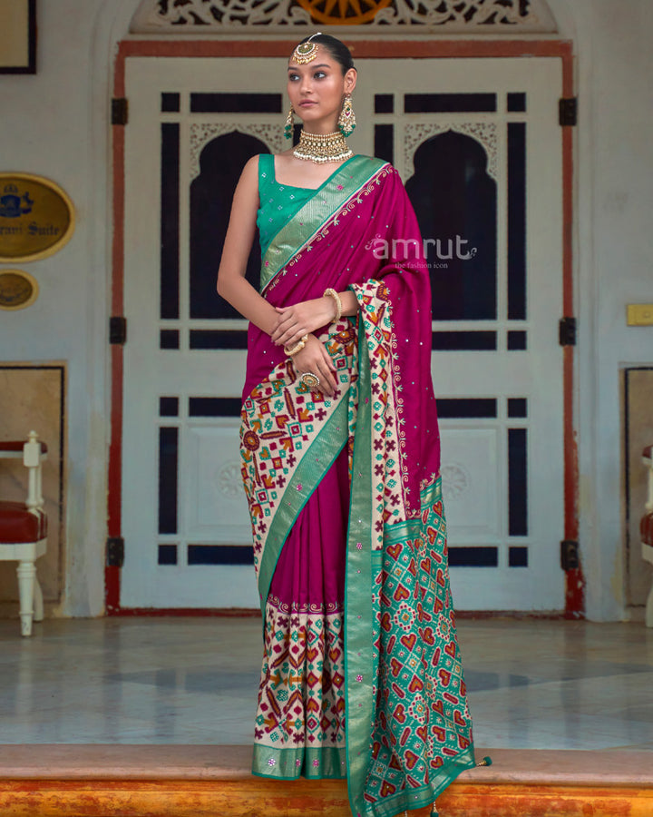 Dark Pink Cotton Silk Saree With Unstitched Blouse