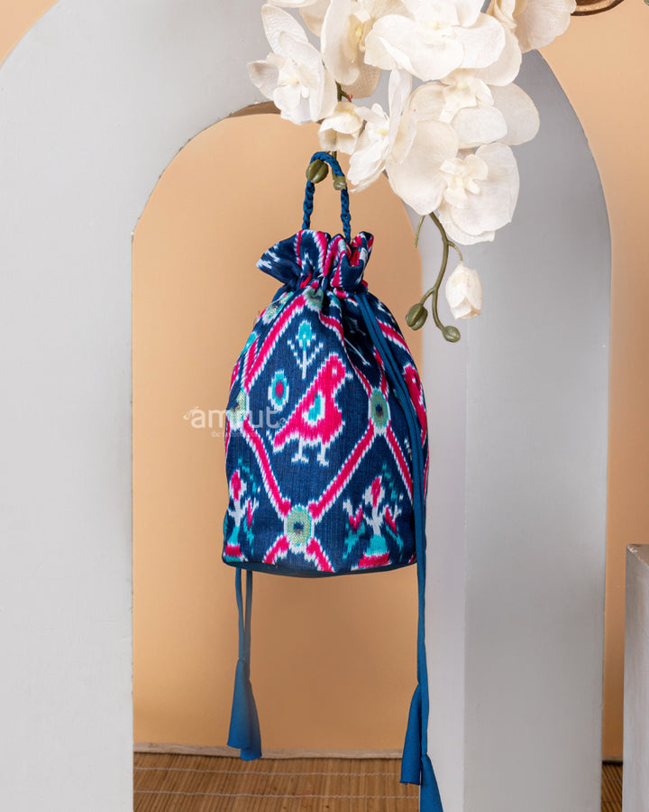 Dark Midnight Blue Silk Potli Bag for Women