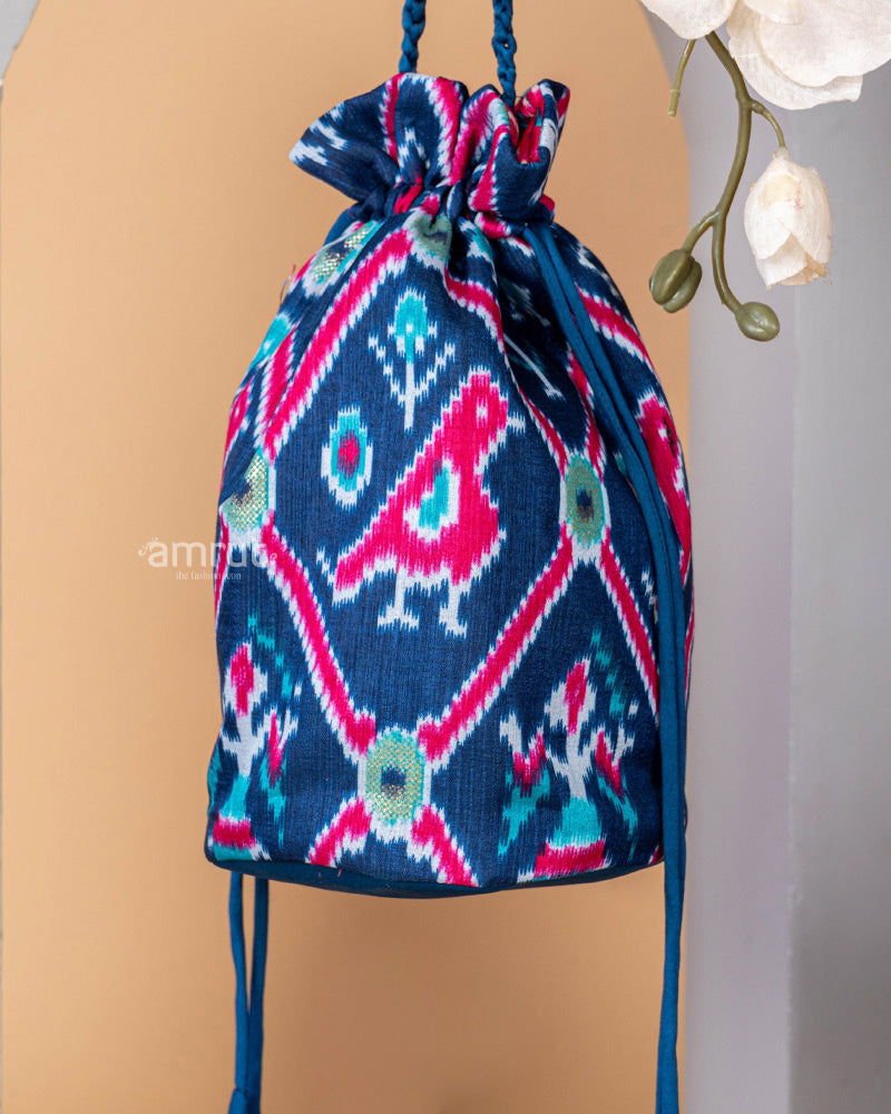 Dark Midnight Blue Silk Potli Bag for Women