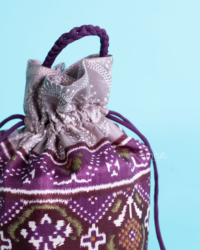 Dark Purple Cotton Silk Printed Potli Bag for Women 02