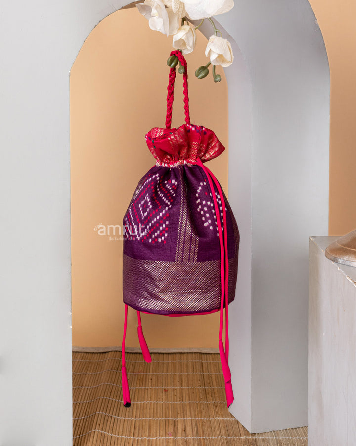 Dark Purple Cotton Silk Potli Bag for Women