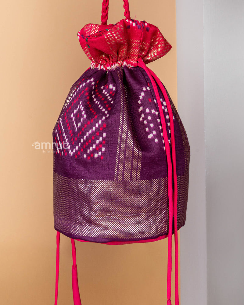 Dark Purple Cotton Silk Potli Bag for Women