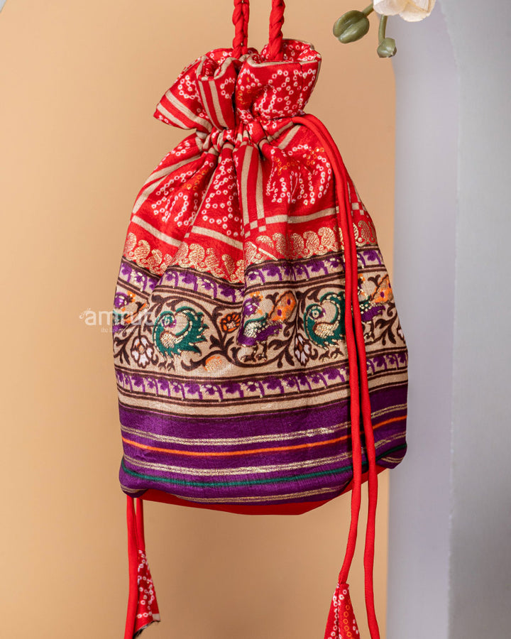 Deep Carmine Pink Silk Potli Bag for Women