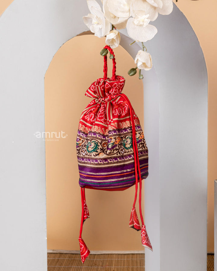 Deep Carmine Pink Silk Potli Bag for Women
