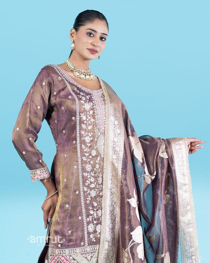 Deep Purplish-Gray Embroidered Salwar Kameez with Dupatta 04
