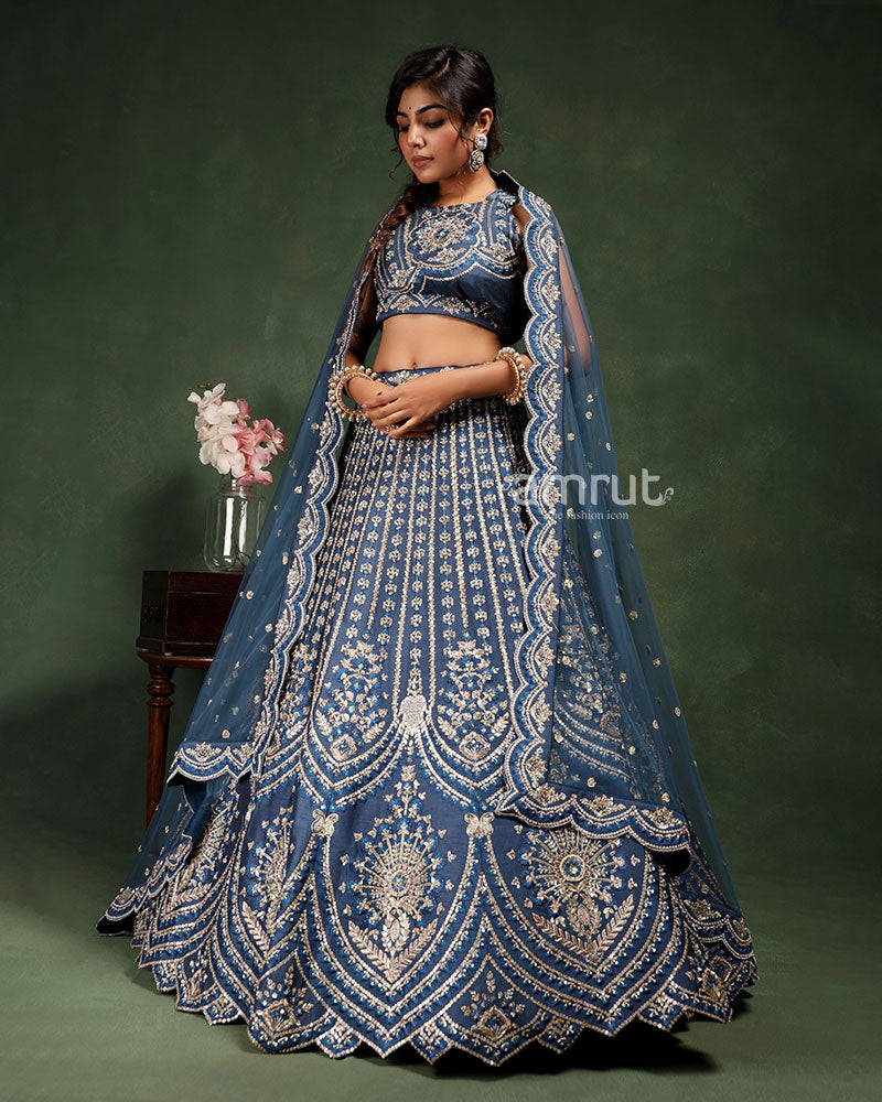 Designer Blue Unstitched Lehenga Choli for Wedding