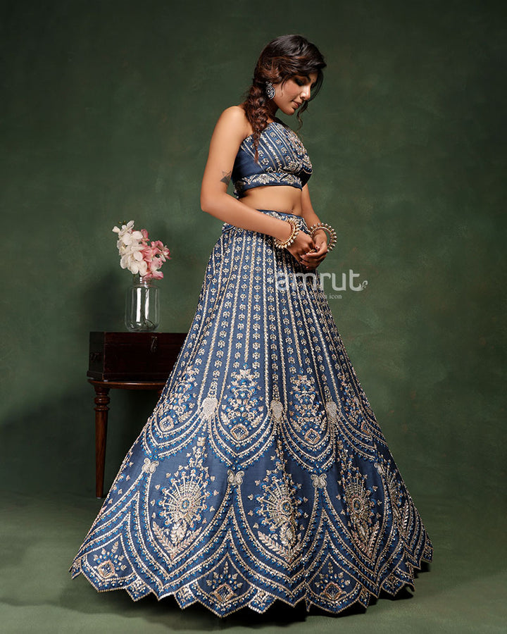 Designer Blue Unstitched Lehenga Choli for Wedding