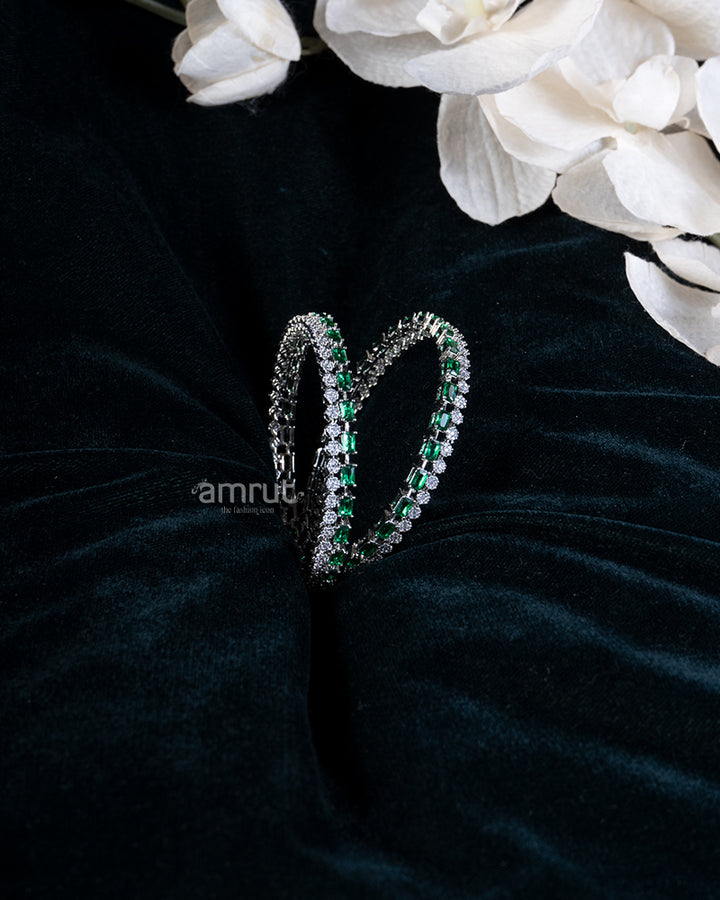 Diamond and Emerald-Cut Gemstone Bangles Set 01