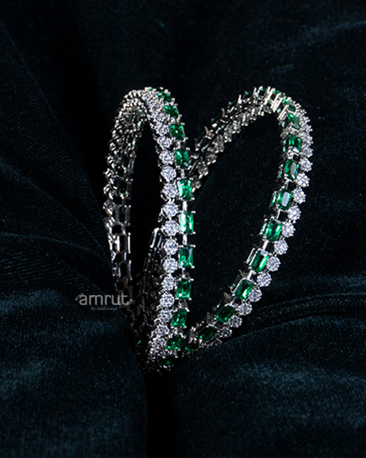 Diamond and Emerald-Cut Gemstone Bangles Set 02
