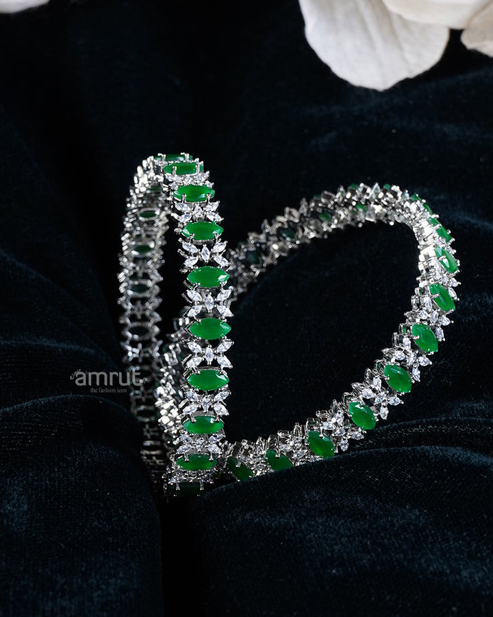 Diamond and Emerald Green CZ Bangle Set 02