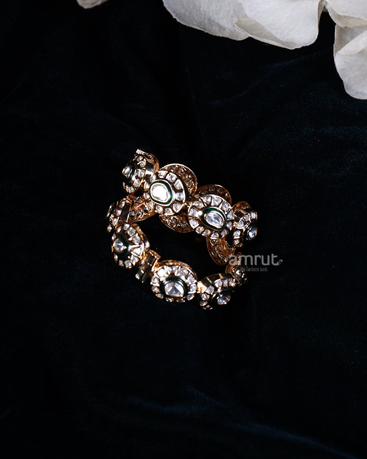 Diamonds and Emerald Stones Gold-Toned Bangle Set 01
