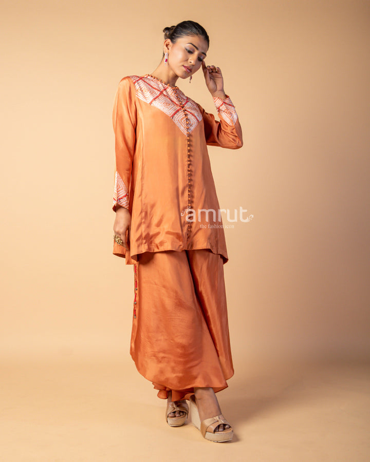 Dull Orange Satin Tunic & Pant Co-ord Set