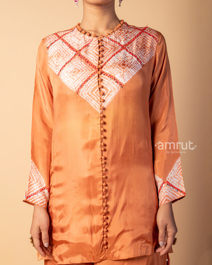 Dull Orange Satin Tunic & Pant Co-ord Set