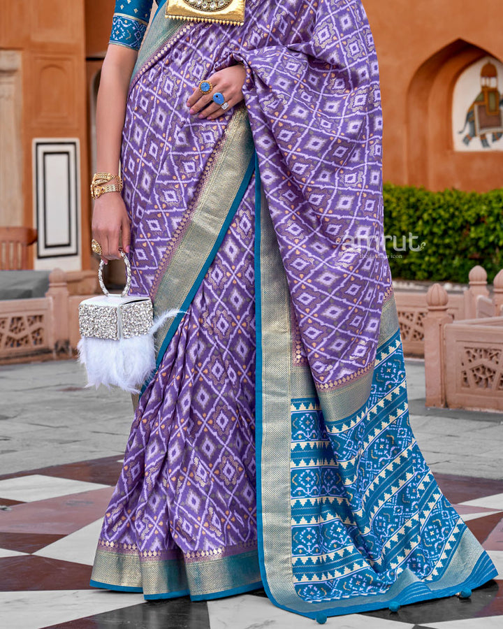 Dusty Purple Cotton Silk Saree With Unstitched Blouse