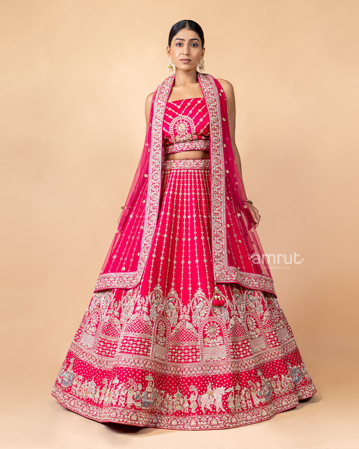 Faded Pink Unstitched Lehenga With Dupatta