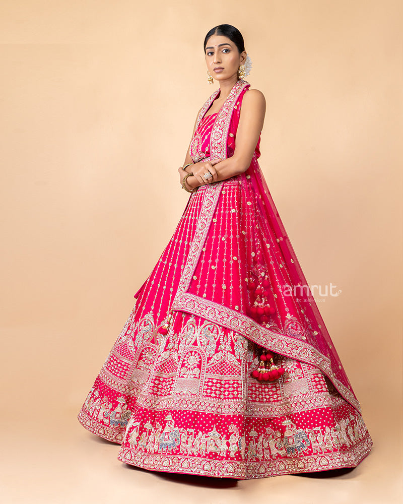 Faded Pink Unstitched Lehenga With Dupatta