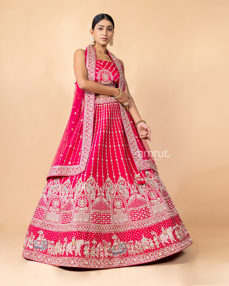 Faded Pink Unstitched Lehenga With Dupatta