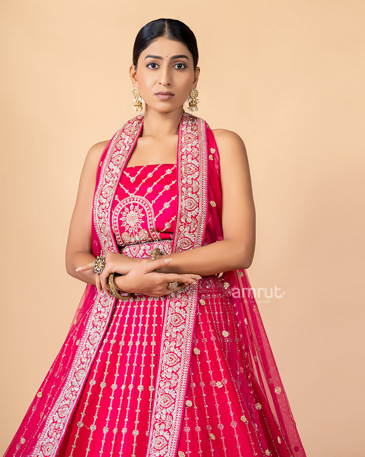 Faded Pink Unstitched Lehenga With Dupatta