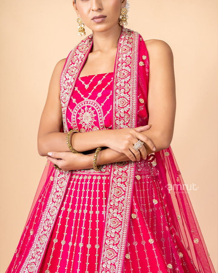 Faded Pink Unstitched Lehenga With Dupatta