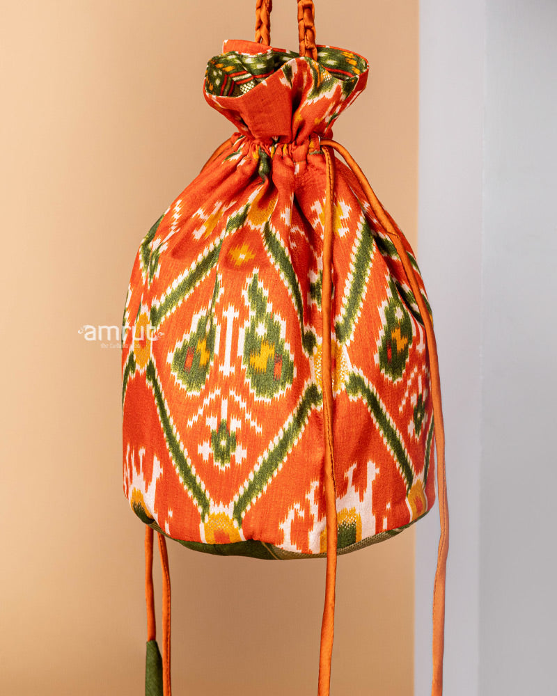 Fine Orange  Designer Cotton Silk Potli Bag for Women