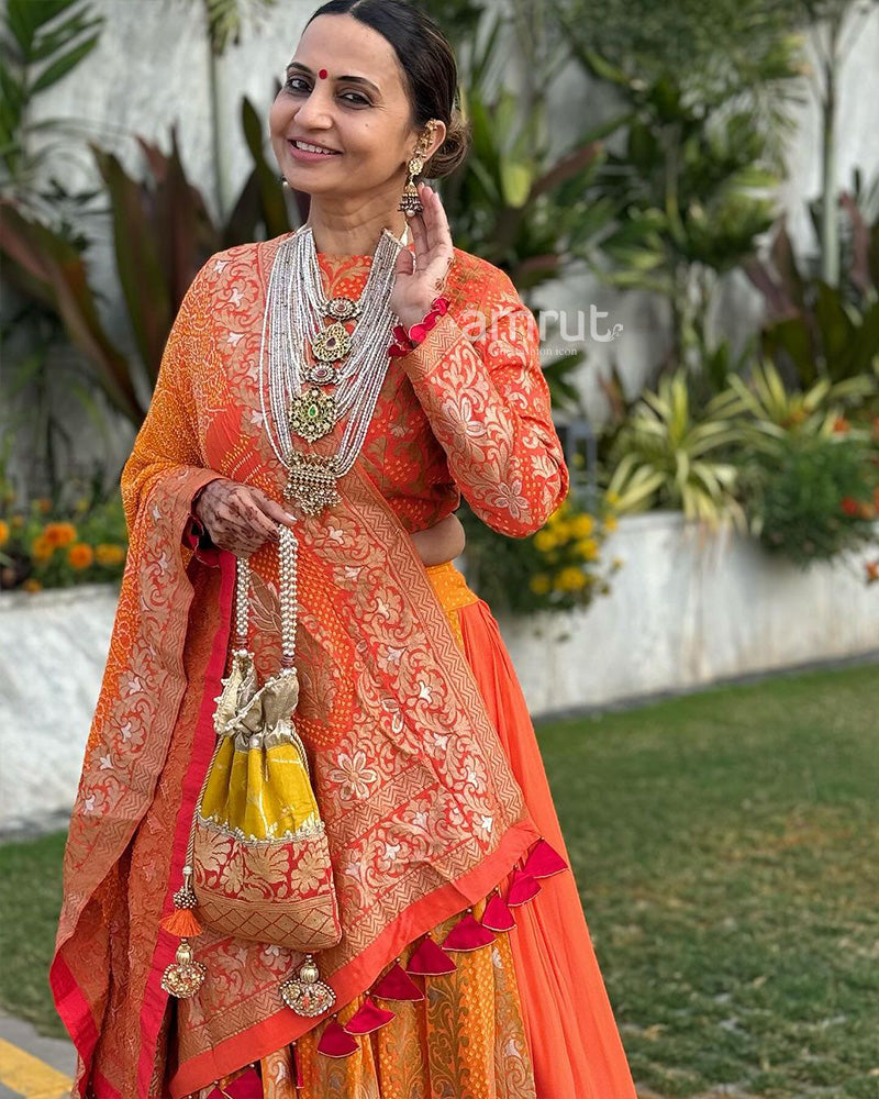 Green & Orange Green Embroidered Blouse With Brocade Lehenga And Net  Dupatta by AZRA for rent online | FLYROBE