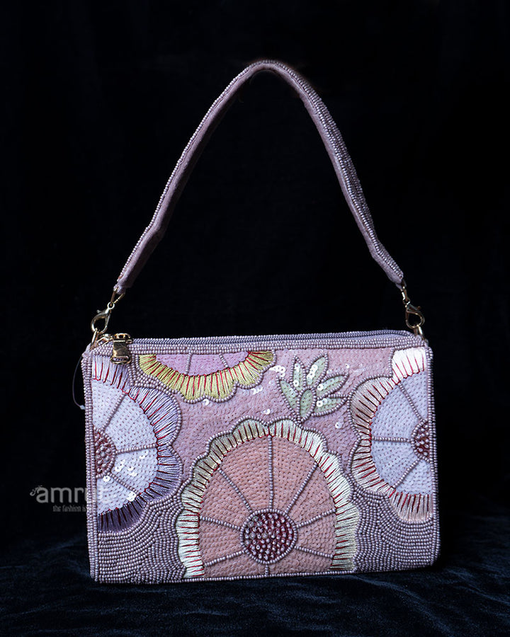 Floral Beaded Lavender-Purple Purse 01