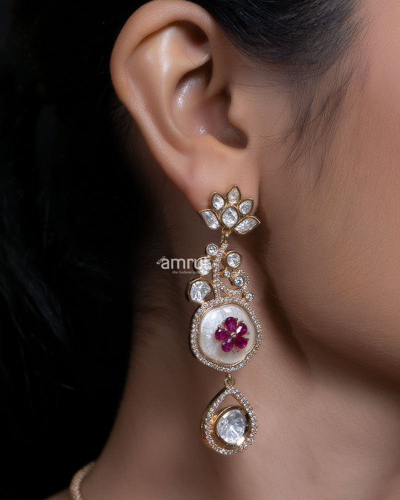 Floral Polki Pendant Necklace with Ruby Accents 02