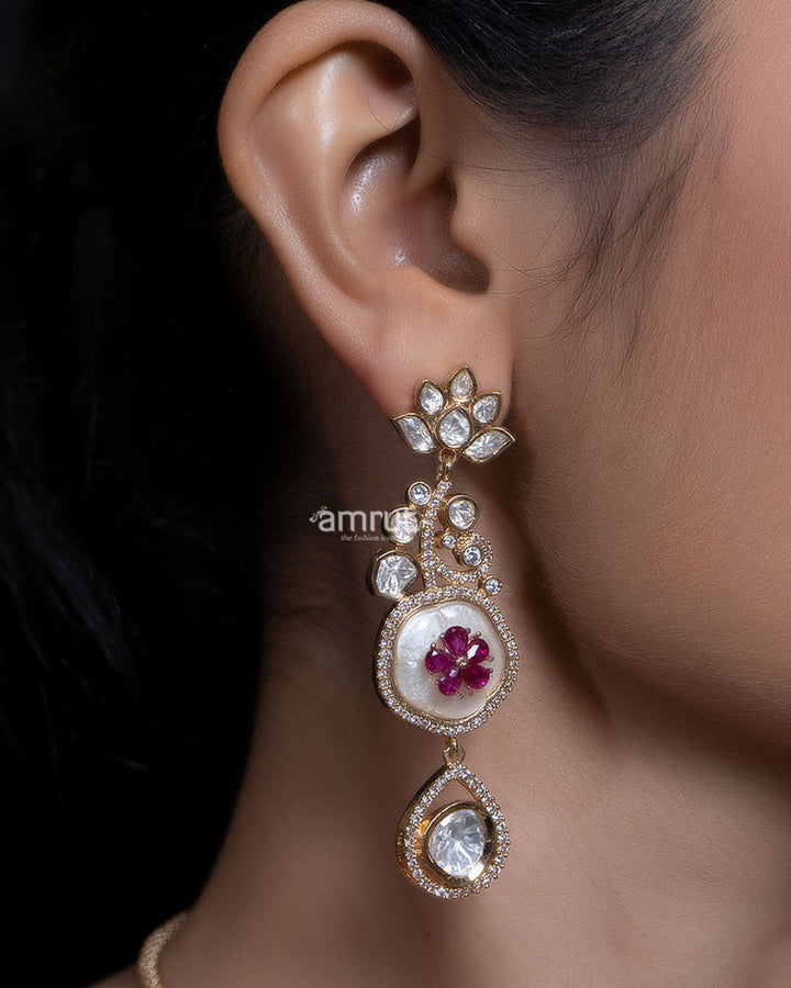 Floral Polki Pendant Necklace with Ruby Accents 02