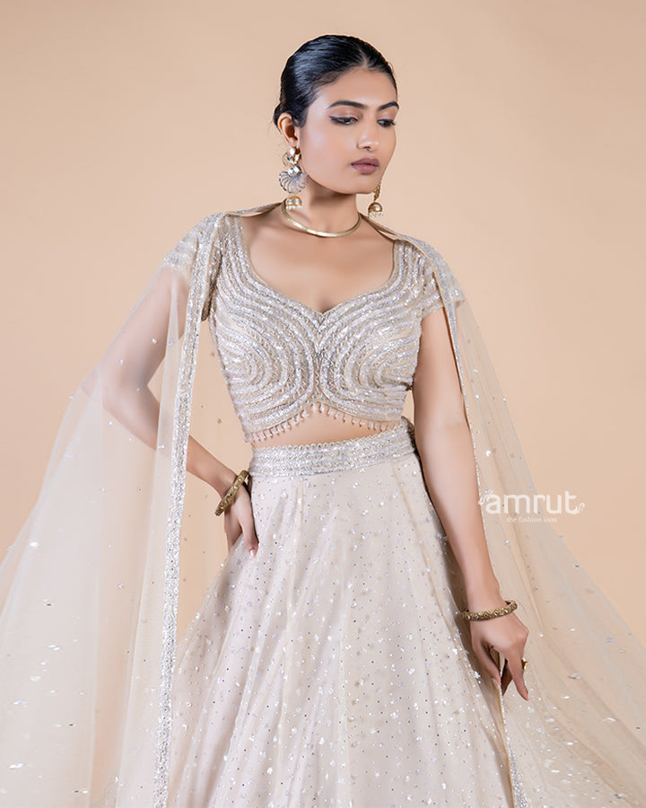 Fully Embellished Beige Net Lehenga Choli with Dupatta(02)