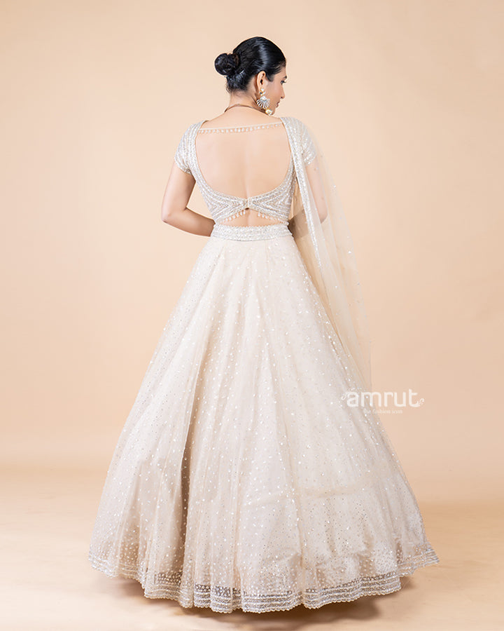 Fully Embellished Beige Net Lehenga Choli with Dupatta(05)