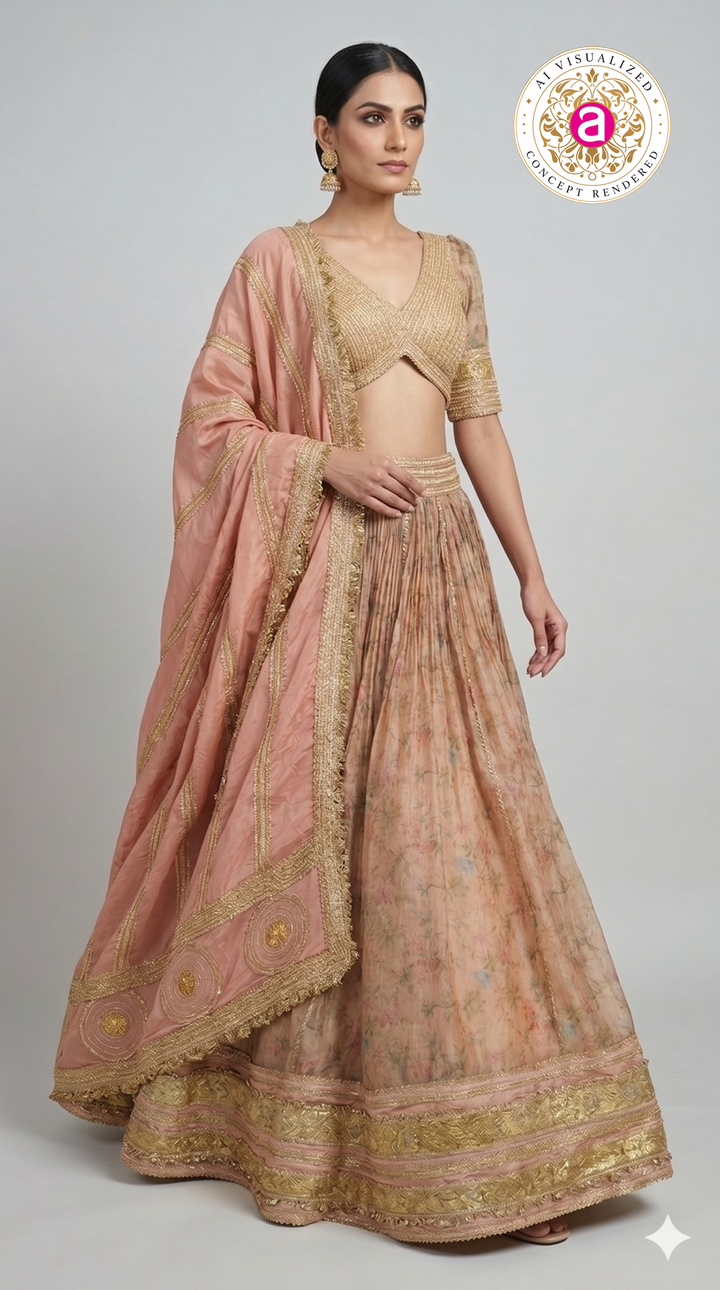 Blush Peach Floral Designer Lehenga Choli with Embellished Blouse & Soft Organza Dupatta