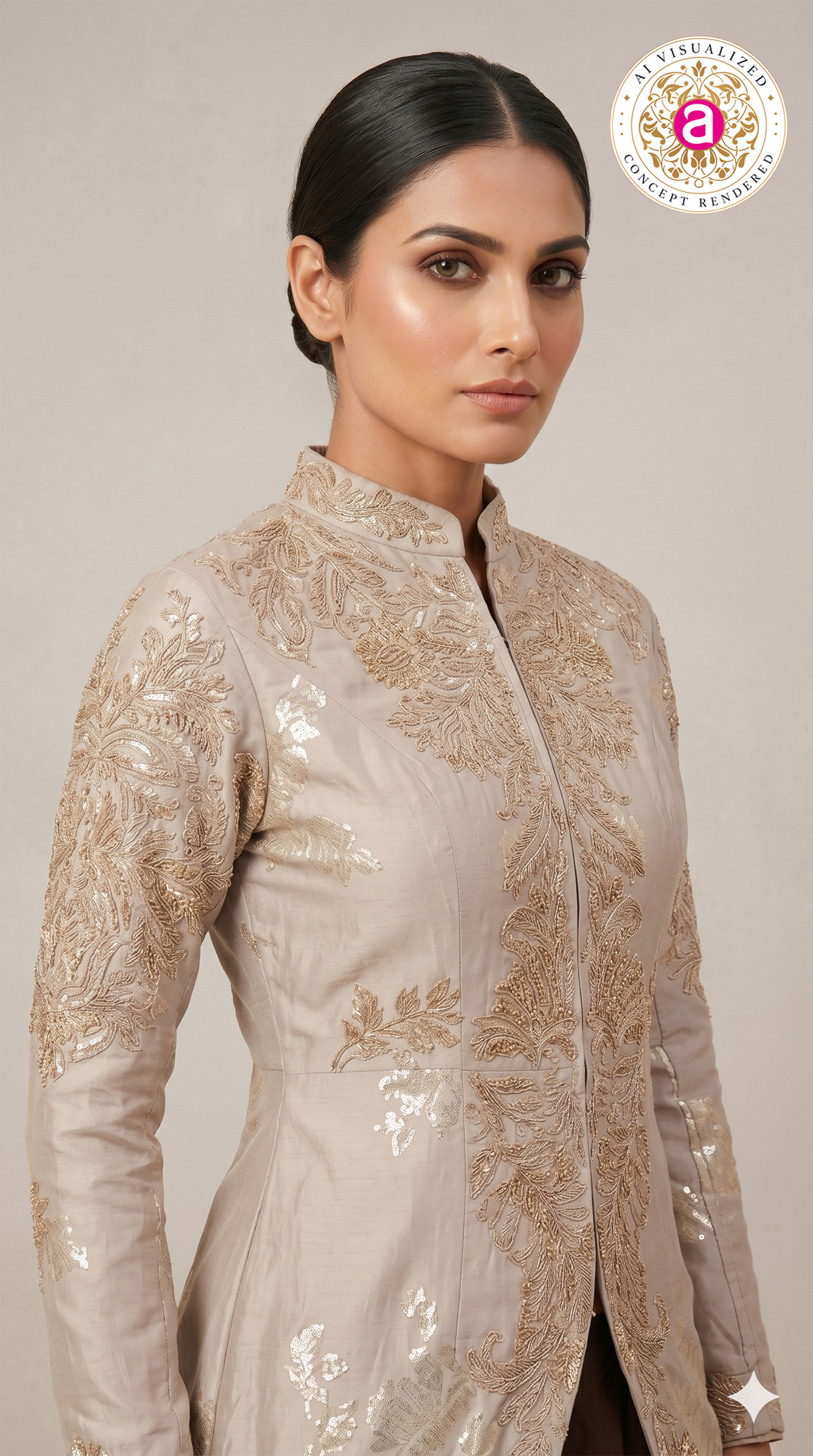 Beige & Brown Designer Indo-Western Party Wear Gown Set