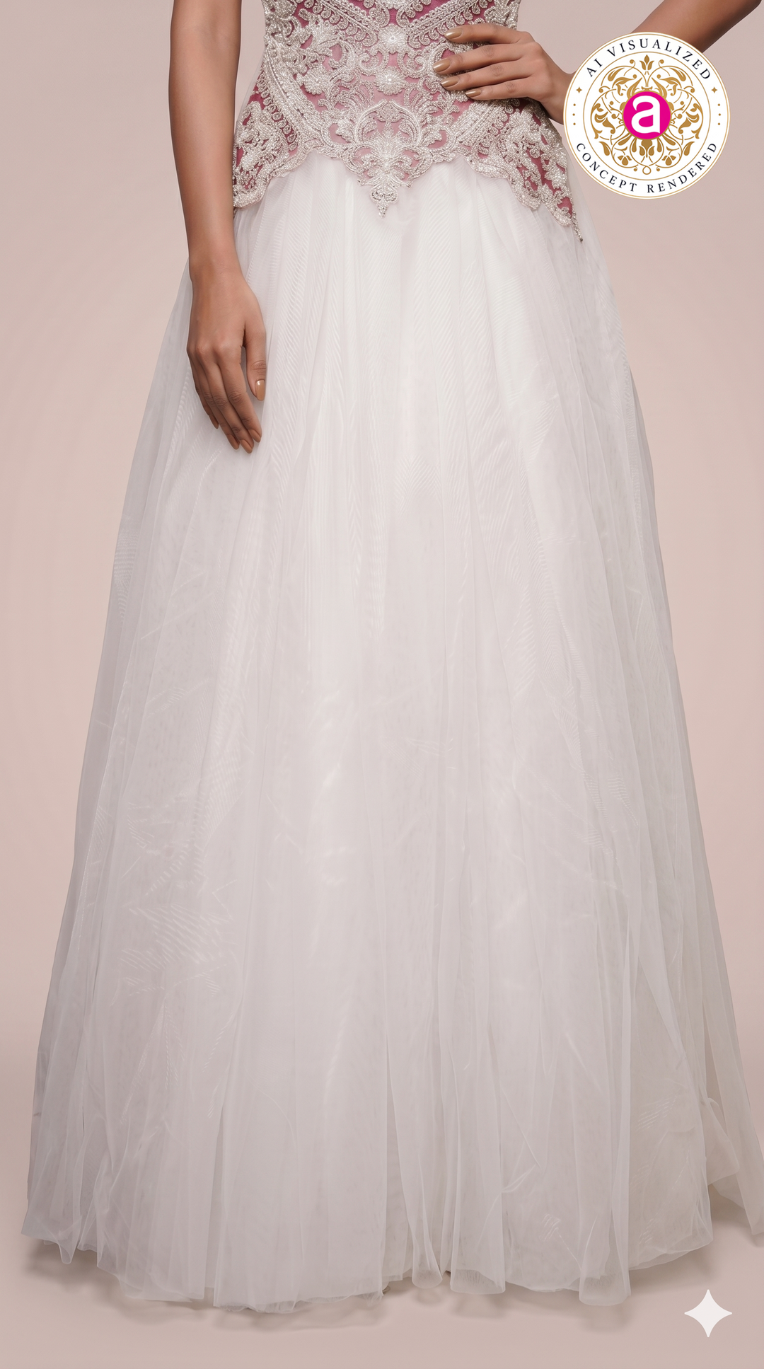 Ivory White Ball Gown with Blush Pink Embroidered Corset Bodice
