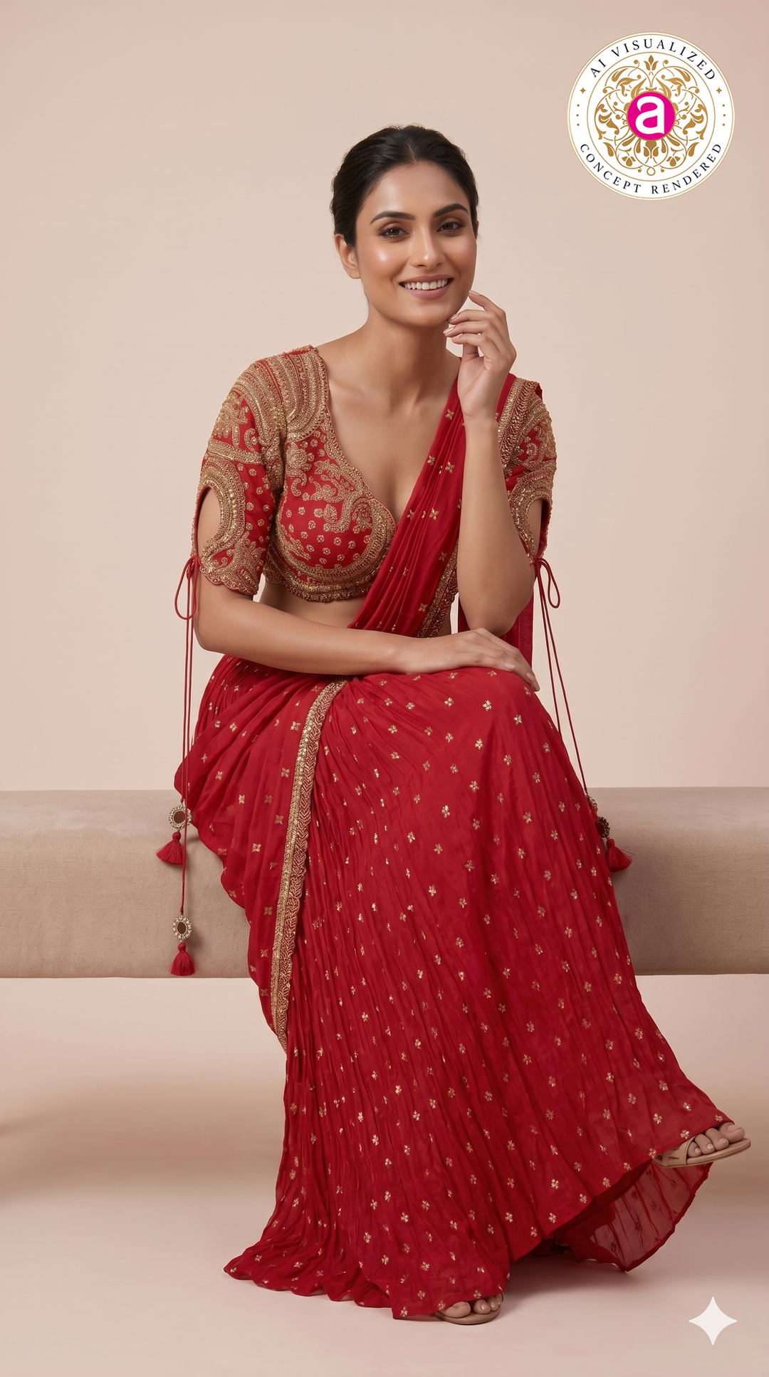 Radiant Red Ready-to-Wear Embroidered Saree with Designer Blouse
