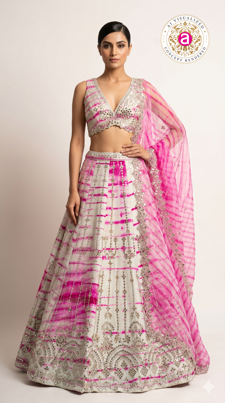 Pink Tie-Dye Designer Lehenga Choli with Mirror Work & Embroidered Dupatta