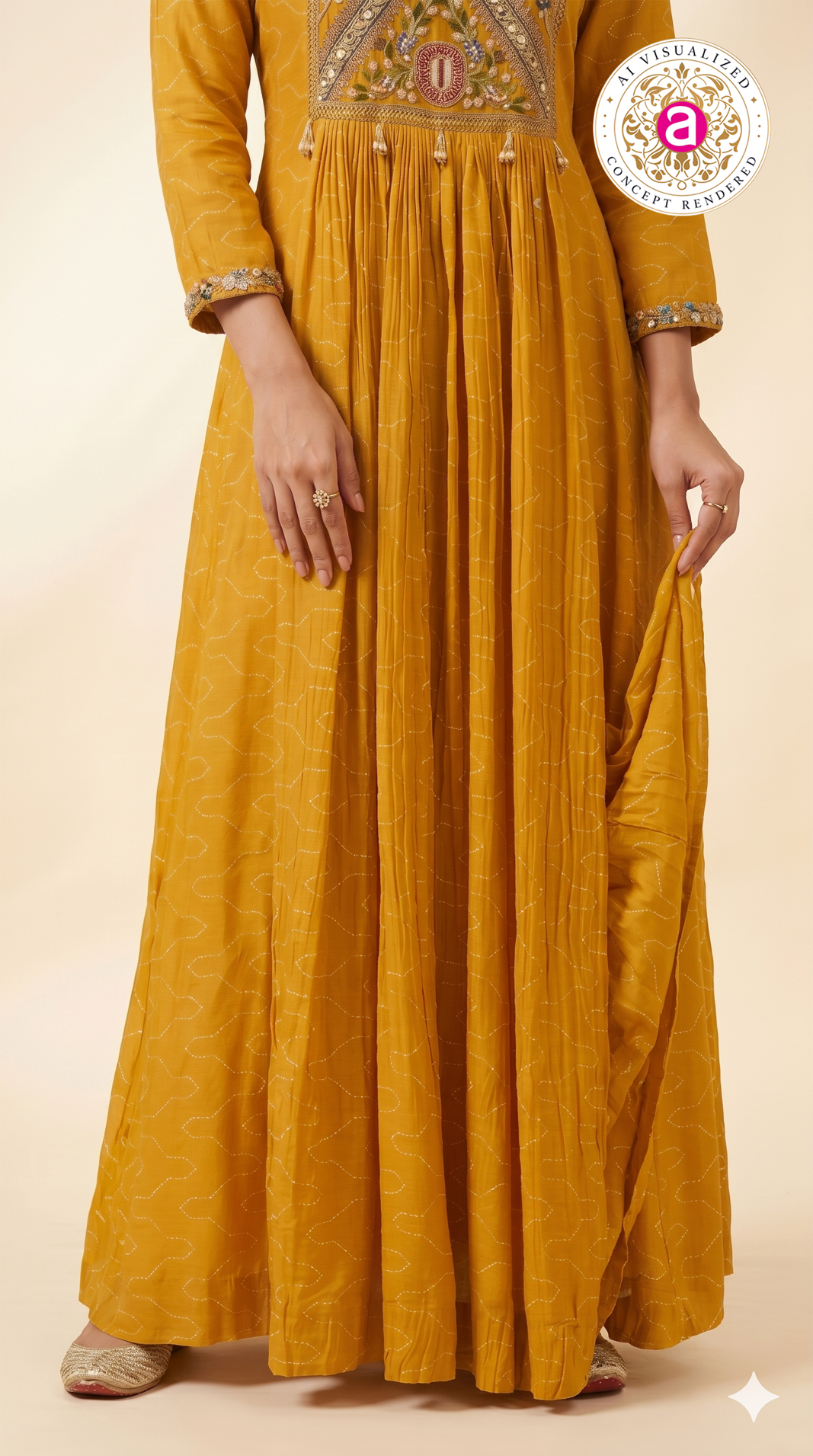 Mustard Yellow Embroidered Anarkali Gown