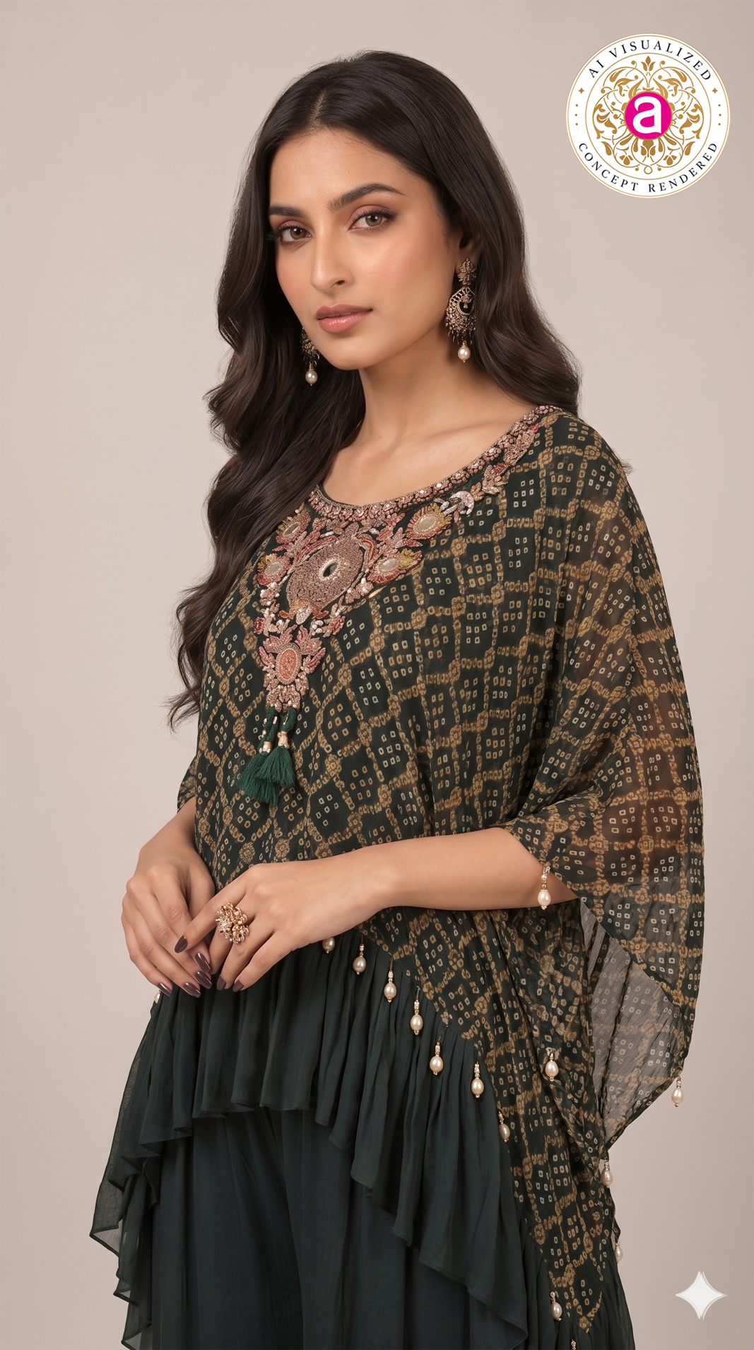 Bottle Green Handwork Kaftan Palazzo Set