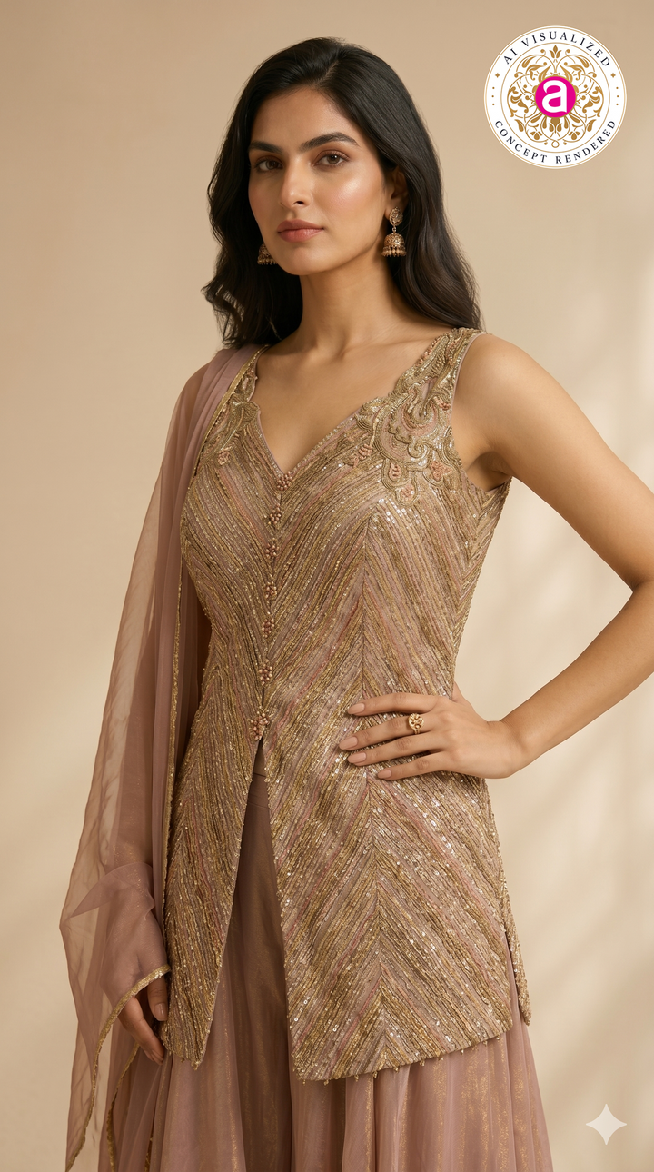 Dusty Rose Embellished Sharara Set with Embroidered Jacket
