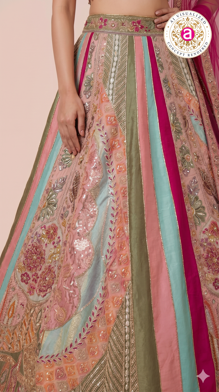 Pastel Heritage Panel Embroidered Designer Lehenga Set