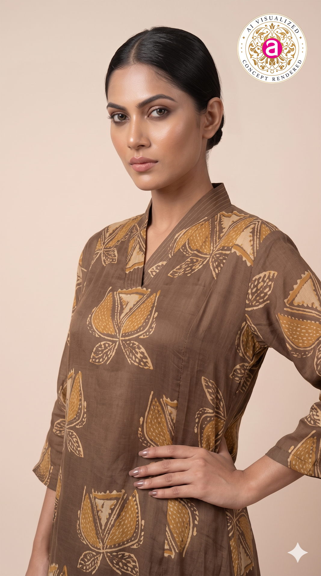 Brown Printed A-Line Kurta Set with Palazzo