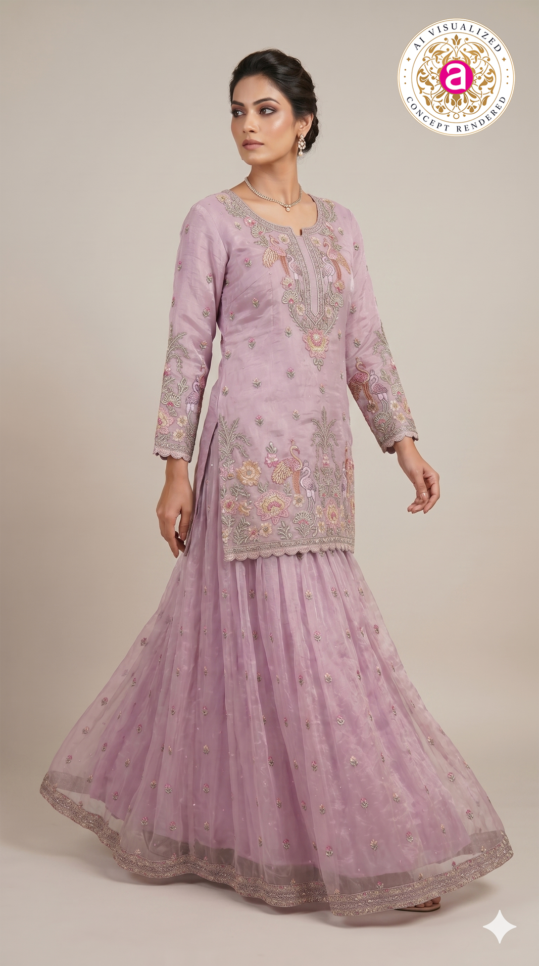 Blush Pink Embroidered Designer Kurta Sharara Set
