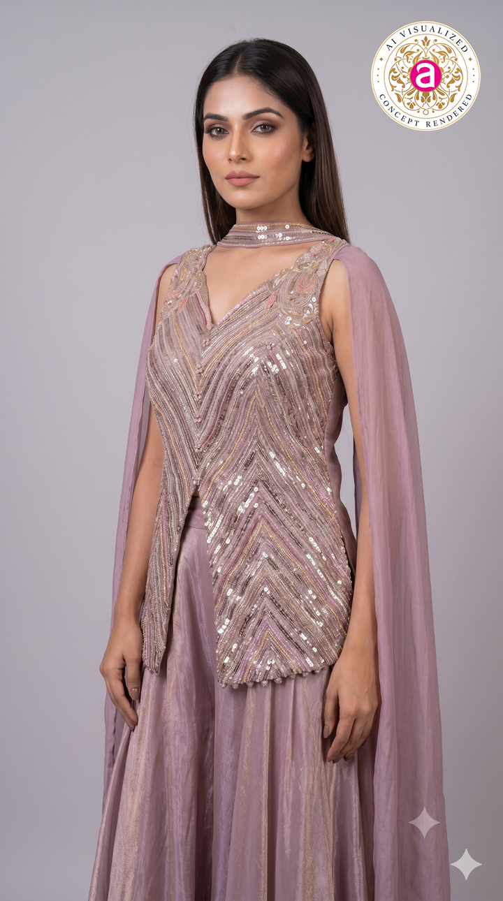 Dusty Mauve Sequined Cape Style Palazzo Set