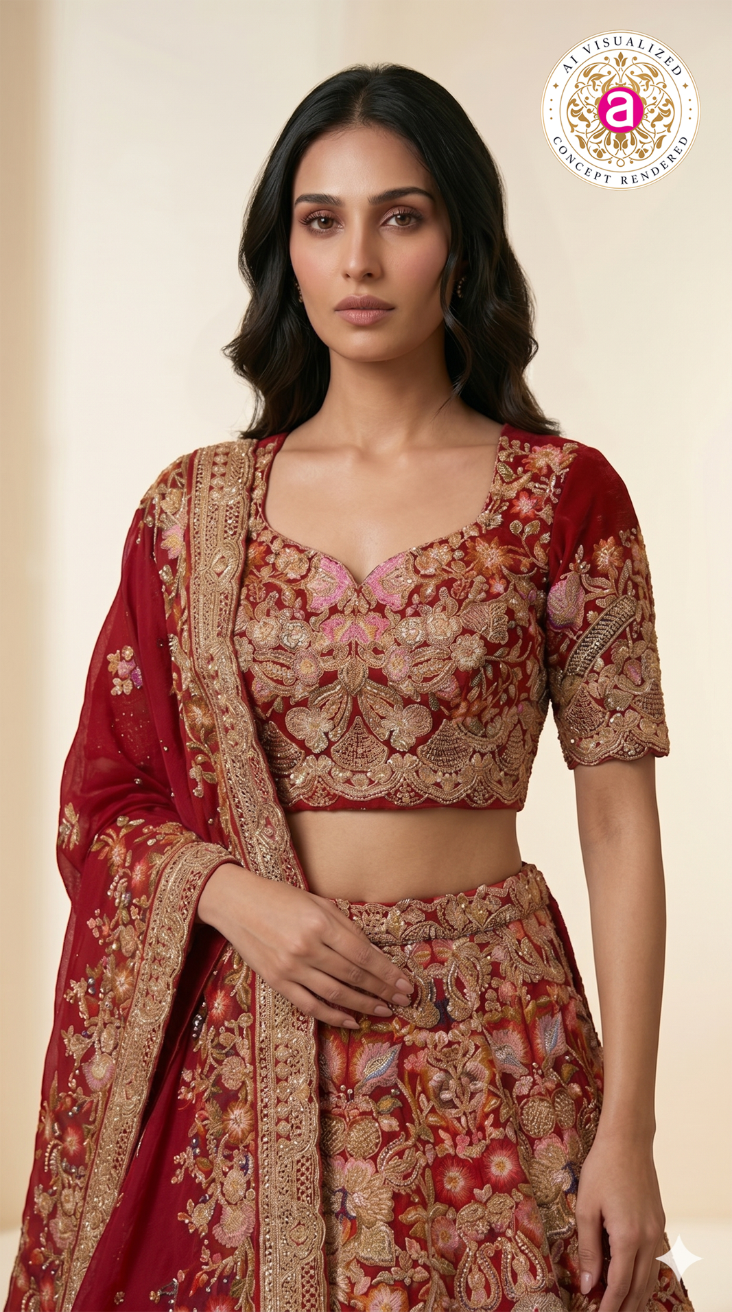 Royal Crimson Bridal Lehenga Set with Intricate Zardozi Embroidery & Peacock Motifs