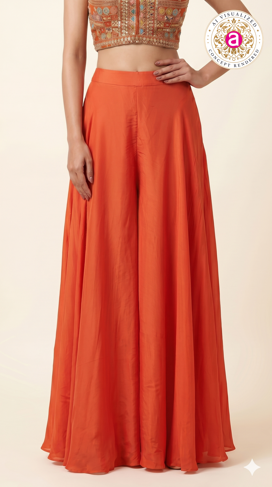 Orange Embroidered Halter Neck Palazzo Set