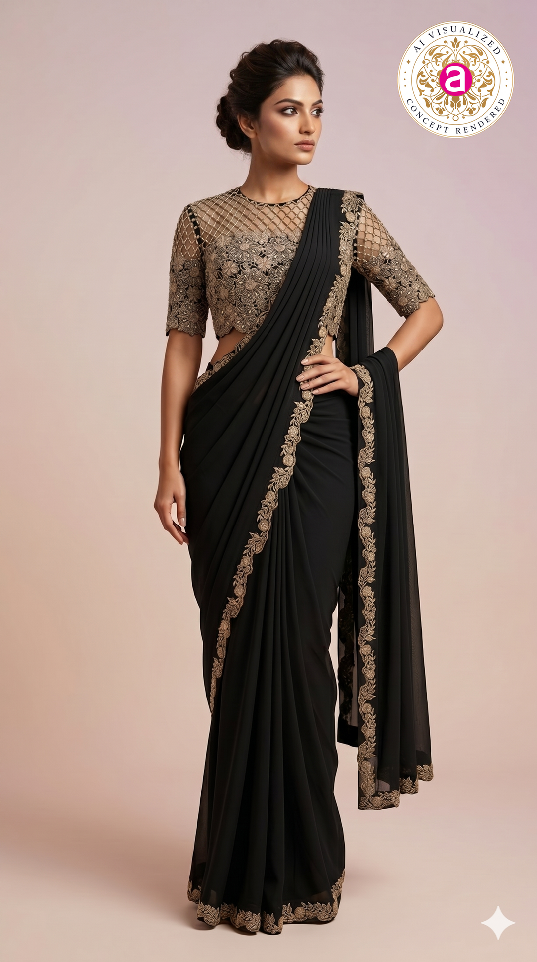Black Designer Saree with Embroidered Blouse & Statement Border